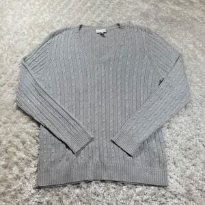 Charter Club Sweater Large Women's Gray Cable Knit Metallic Thread Silk Blend